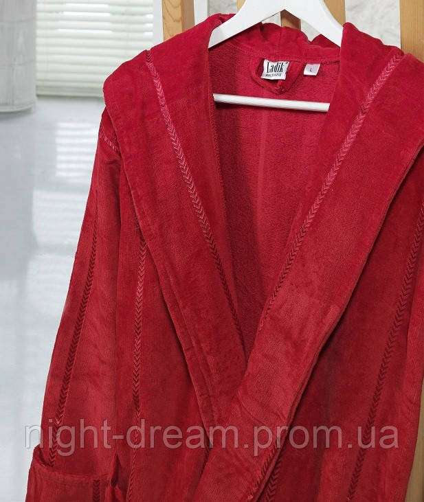Банный махровый халат с капюшоном  Ladik  Venneta V15 бордовый L