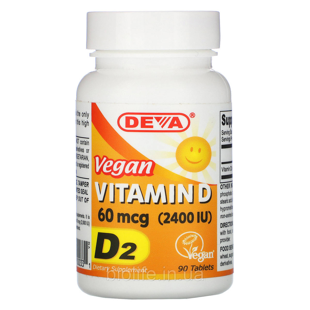 Deva, Vegan Vitamin D, D2, 60 mcg (2,400 IU), 90 Tablets, официальный сайт, DEV-00033
Deva, Vegan Vitamin D, D2, 60 mcg (2,400 IU), 90 Tablets, официальный сайт, DEV-00033