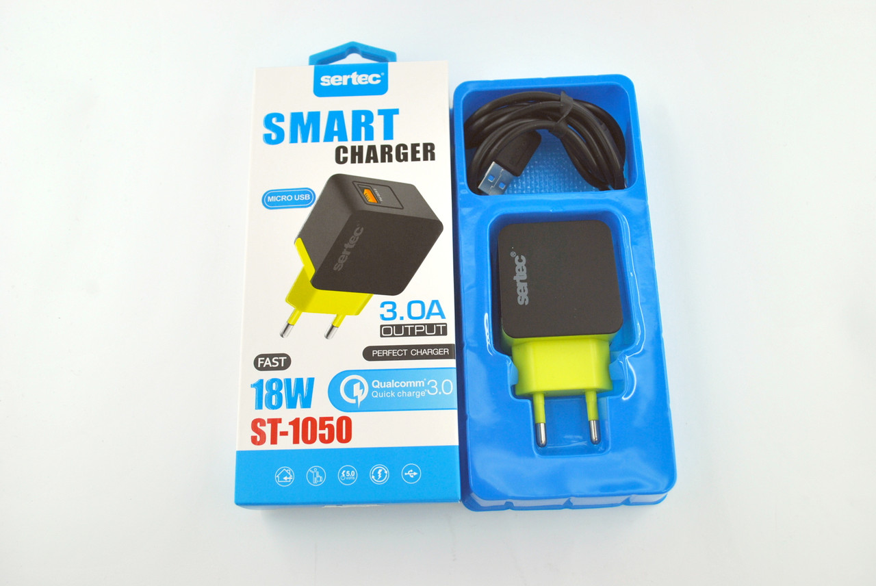 Зарядное устройство Sertec ST-1050 18W/3.0A 1 Usb + кабель Micro USB (Quick Charge 3.0) Black/yellow
Зарядное устройство Sertec ST-1050 18W/3.0A 1 Usb + кабель Micro USB (Quick Charge 3.0) Black/yellow