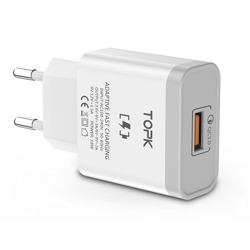 Сетевое зарядное устройство Topk Qualcomm Quick Charge 3.0 18W USB White TK143-WT, КОД: 1720980
Сетевое зарядное устройство Topk Qualcomm Quick Charge 3.0 18W USB White TK143-WT, КОД: 1720980