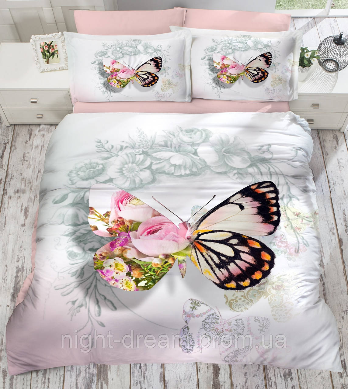 Комплект постельного белья евро  3D  сатин Gokay Fly с бабочкой