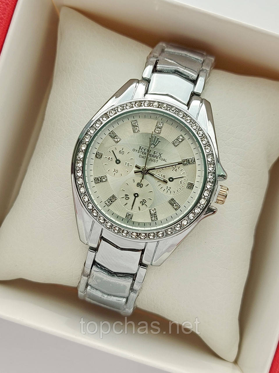 Женские наручные часы Rolex (ролекс) на браслете, серебристые с светлым циферблатом, камушки вокруг- код 1681
Женские наручные часы Rolex (ролекс) на браслете, серебристые с светлым циферблатом, камушки вокруг- код 1681