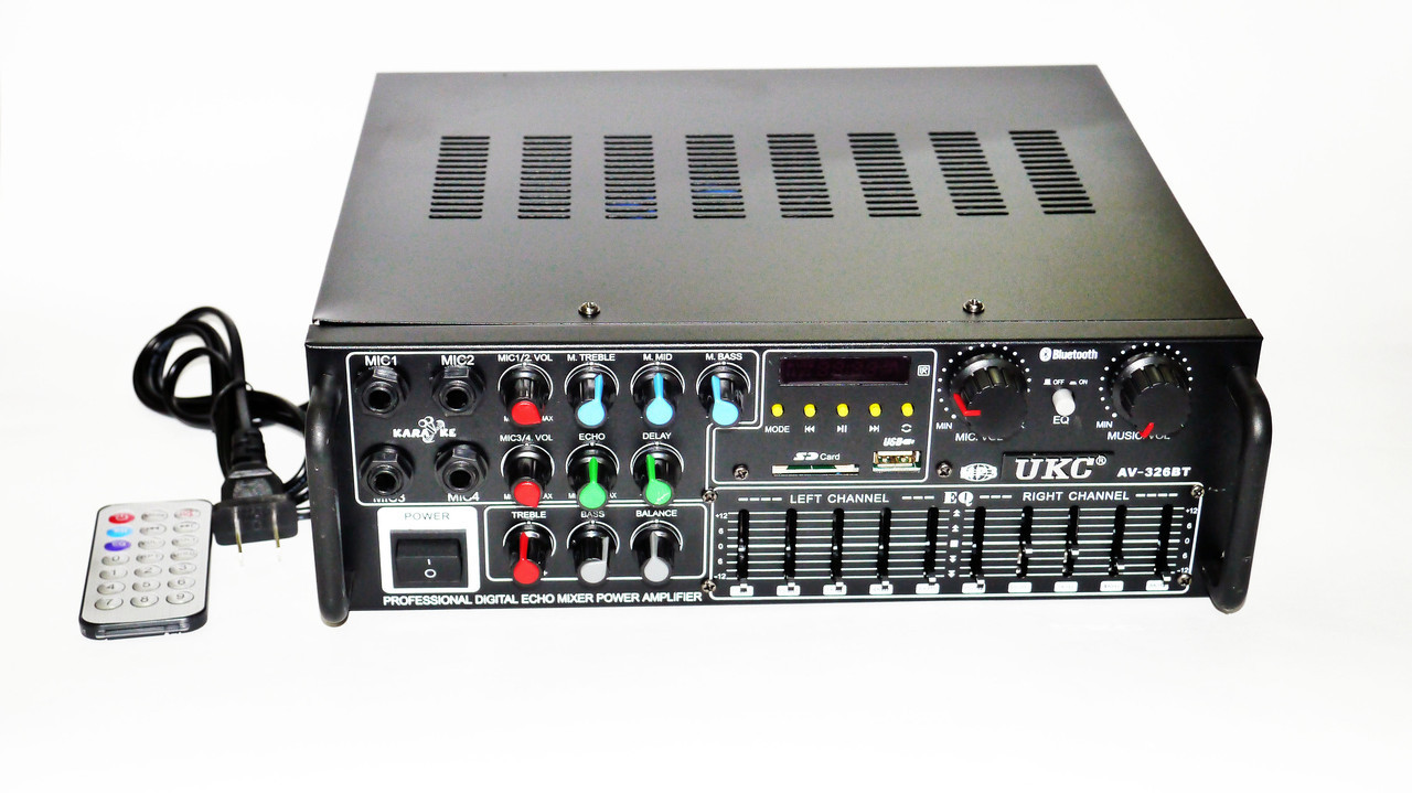 Усилитель мощности звука караоке UKC AV-326BT Bluetooth 240W Black 3sm386270181, КОД: 1389942
Усилитель мощности звука караоке UKC AV-326BT Bluetooth 240W Black 3sm386270181, КОД: 1389942