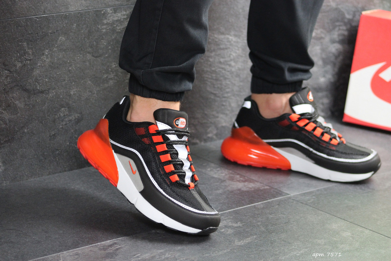 Мужские кроссовки в стиле Nike Air Max 95 + Max 270, черные с помаранчевым 46(29 см), размеры:43,44,45,46
Мужские кроссовки в стиле Nike Air Max 95 + Max 270, черные с помаранчевым 46(29 см), размеры:43,44,45,46