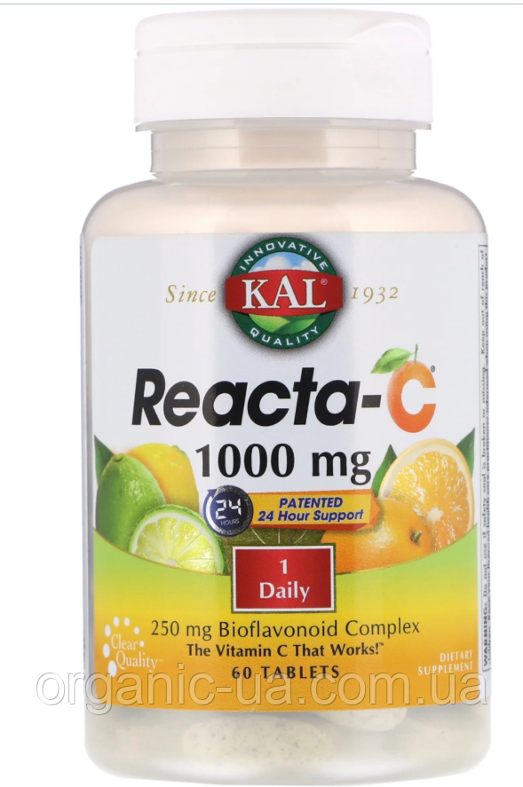KAL, Reacta-C, 1,000 mg, 60 Tablets Витамин С с биофлаваноидами длительного дейтсвия
KAL, Reacta-C, 1,000 mg, 60 Tablets Витамин С с биофлаваноидами длительного дейтсвия