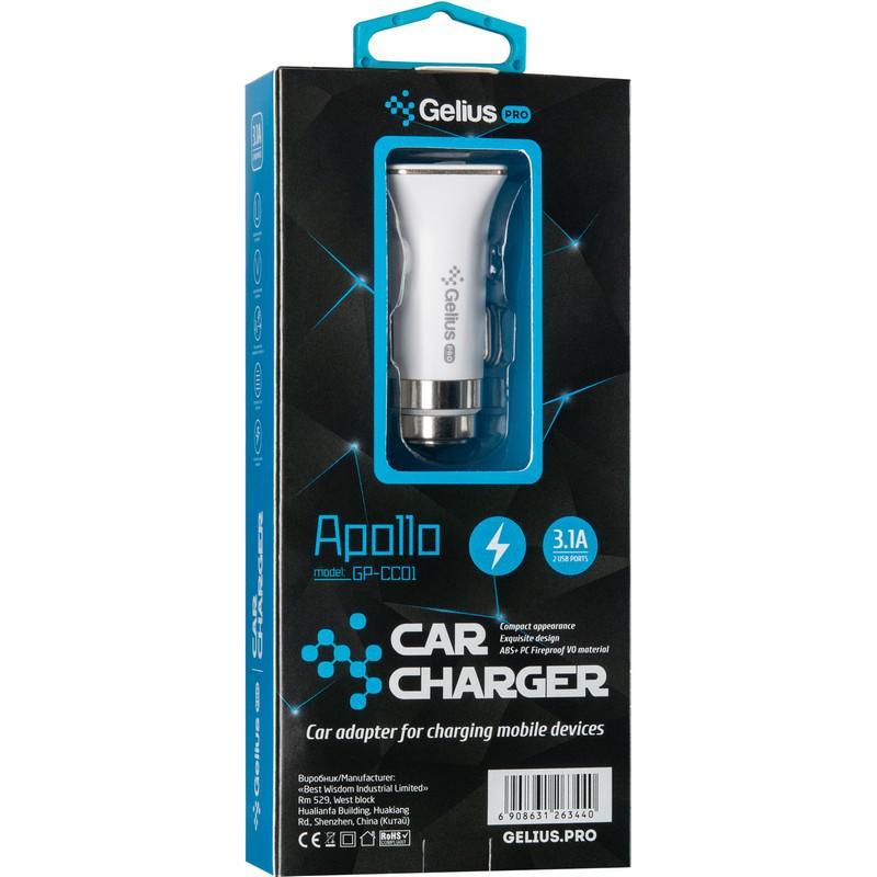 Автомобильное зарядное Gelius Pro Apollo GP-CC01 2 USB 3.1A + кабель Micro USB White
Автомобильное зарядное Gelius Pro Apollo GP-CC01 2 USB 3.1A + кабель Micro USB White