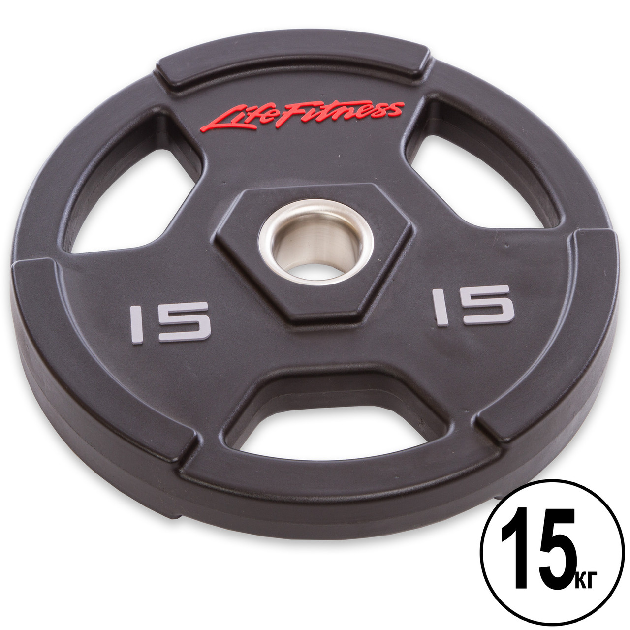 Блины (диски) полиуретановые с хватом и металлической втулкой d-51мм Life Fitness SC-80154-15 15кг (черный
Блины (диски) полиуретановые с хватом и металлической втулкой d-51мм Life Fitness SC-80154-15 15кг (черный
