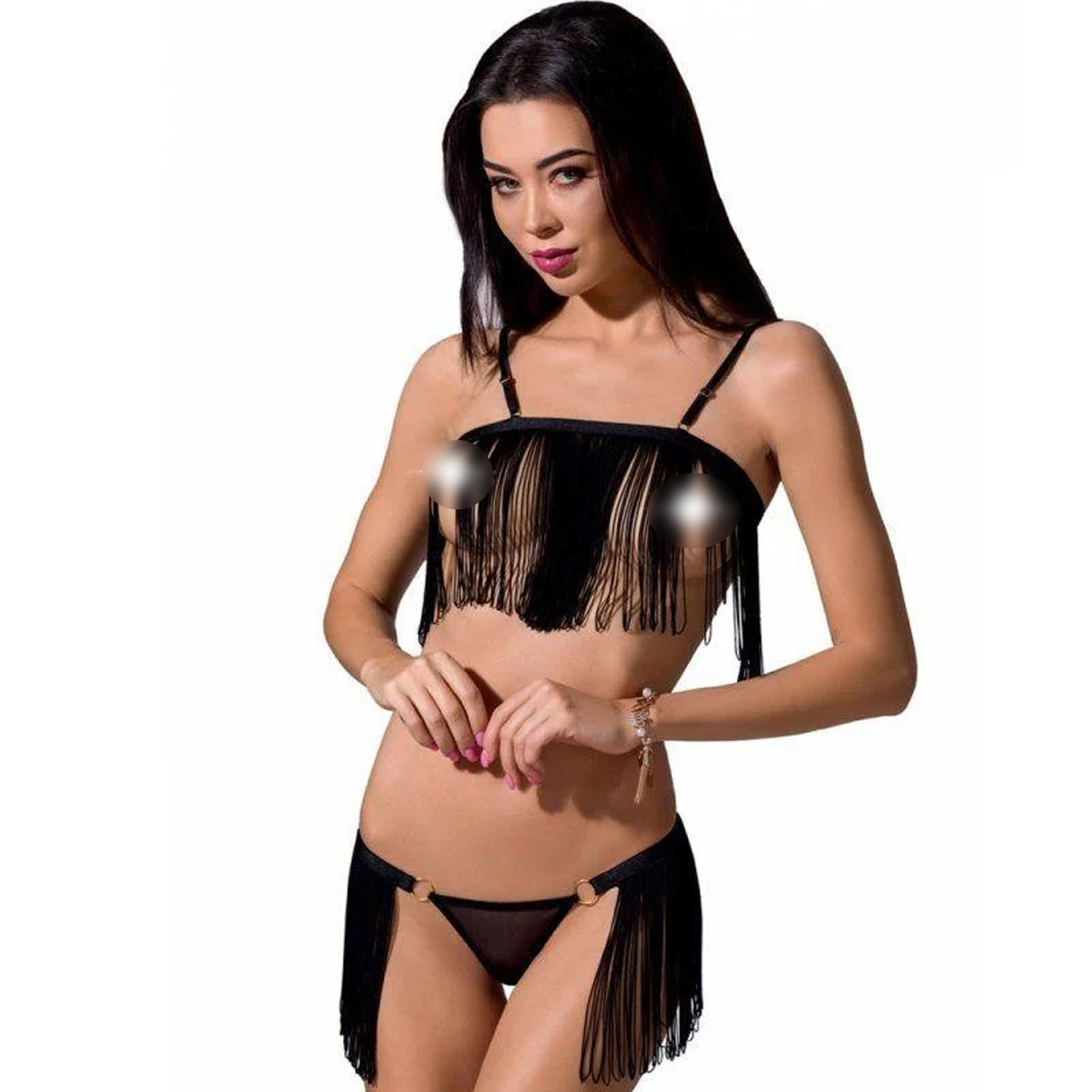 Комплект белья KASSANDRA SET OpenBra black L/XL - Passion Exclusive: лиф из бахромы, трусики-юбка
Комплект белья KASSANDRA SET OpenBra black L/XL - Passion Exclusive: лиф из бахромы, трусики-юбка