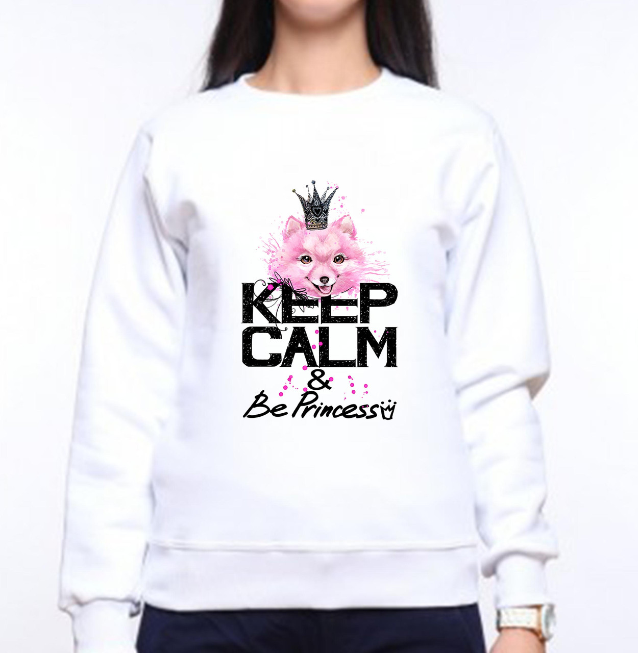 Женский свитшот с принтом Собачка розовая в короне "KEEP CALM & Be Princess" Push IT XS, Белый
Женский свитшот с принтом Собачка розовая в короне "KEEP CALM & Be Princess" Push IT XS, Белый