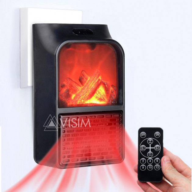 

Портативный мини электрообогреватель Flame Heater имитация камина с пультом 500 Вт Черный