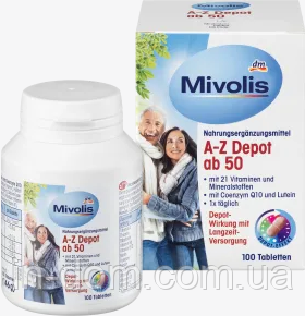 Das Gesunde Plus Mivolis A-Z Depot ab 50 витаминный комплекс для людей за 50 100 tab
Das Gesunde Plus Mivolis A-Z Depot ab 50 витаминный комплекс для людей за 50 100 tab