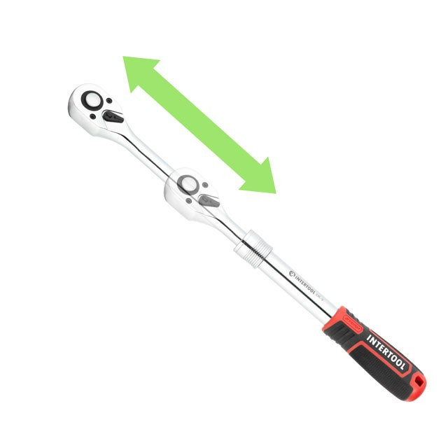 Рукоятка с храповым механизмом телескопическая, 72 зуба 1/2", Cr-V STORM INTERTOOL ET-8006
Рукоятка с храповым механизмом телескопическая, 72 зуба 1/2", Cr-V STORM INTERTOOL ET-8006