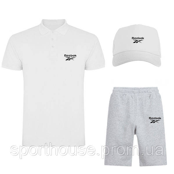 Мужской костюм тройка кепка поло и шорты Рибок (Reebok), летний мужской костюм, копия
Мужской костюм тройка кепка поло и шорты Рибок (Reebok), летний мужской костюм, копия