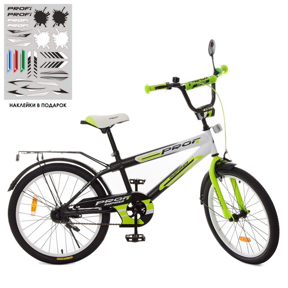 Велосипед детский PROF1 20д. SY2054 (1шт) Inspirer,черно-бел-салат(мат),свет,звонок,зерк
Велосипед детский PROF1 20д. SY2054 (1шт) Inspirer,черно-бел-салат(мат),свет,звонок,зерк