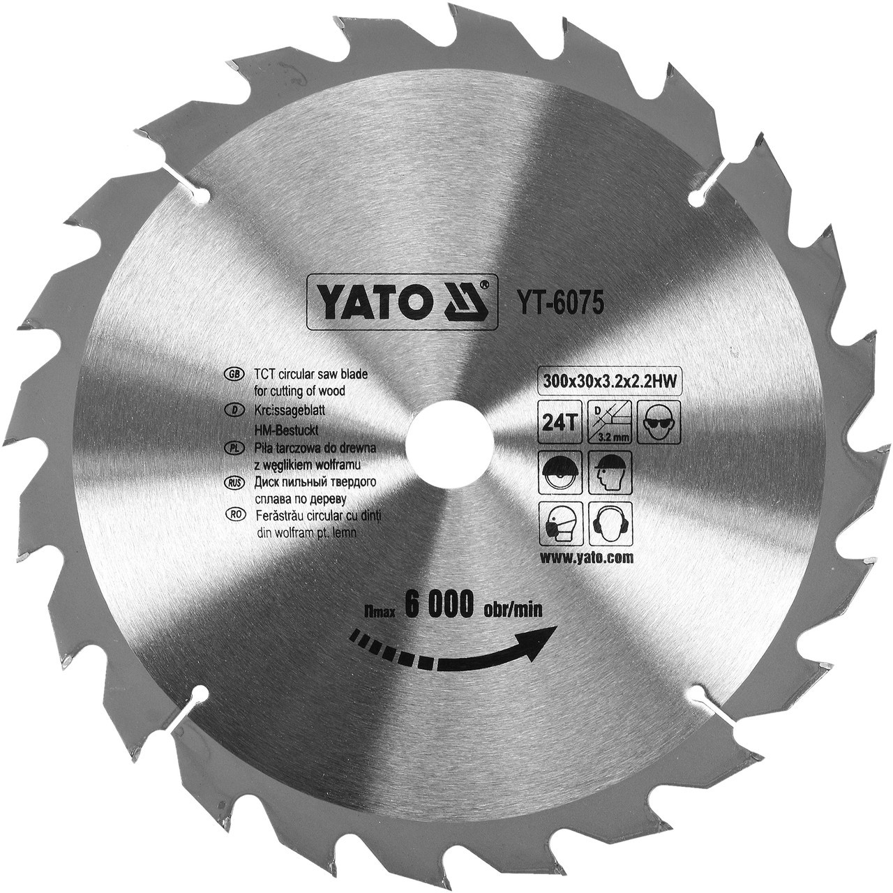 Диск пильный по дереву YATO 300 х 30 x 3.2 x 2.2 мм 24 зубца R.P.M до 6000 1/мин YT-6075
Диск пильный по дереву YATO 300 х 30 x 3.2 x 2.2 мм 24 зубца R.P.M до 6000 1/мин YT-6075