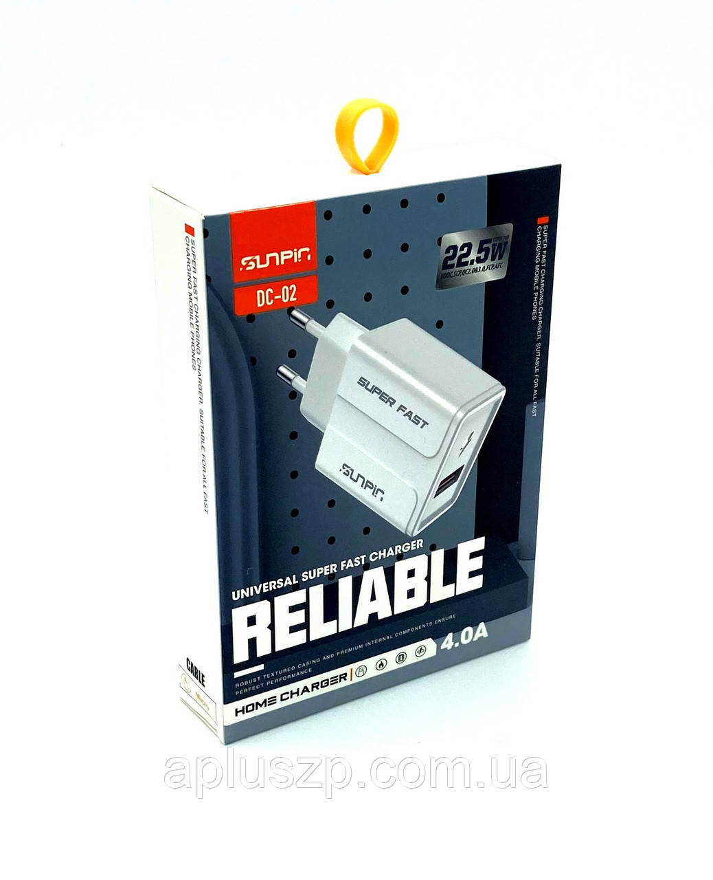 Адаптер питания / Сетевое ЗУ Sunpin DC-02 Super Fast 22.5W (5V/4.0A/1USB) + кабель Micro USB White, Белый
Адаптер питания / Сетевое ЗУ Sunpin DC-02 Super Fast 22.5W (5V/4.0A/1USB) + кабель Micro USB White, Белый