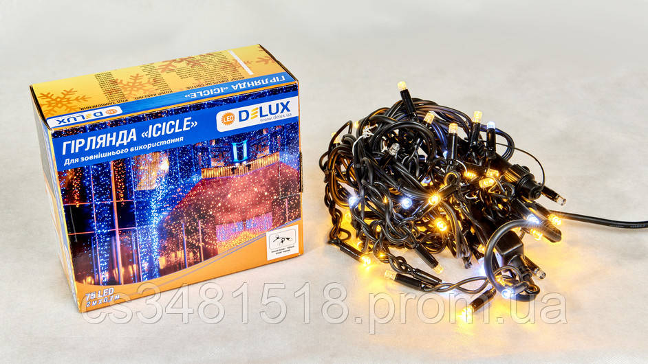 Гирлянда внешняя DELUX ICICLE 75 LED бахрома 2x0,7m 18 желтый flash теплый белый/черный IP44 EN
Гирлянда внешняя DELUX ICICLE 75 LED бахрома 2x0,7m 18 желтый flash теплый белый/черный IP44 EN