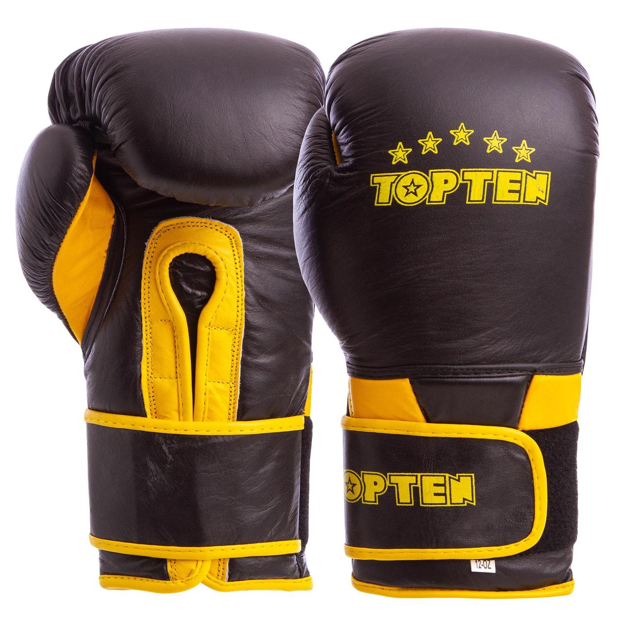 Перчатки боксерские кожаные на липучке TOP TEN MA-6756 (р-р 10-14oz, цвета в ассортименте), Черный-желтый
Перчатки боксерские кожаные на липучке TOP TEN MA-6756 (р-р 10-14oz, цвета в ассортименте), Черный-желтый