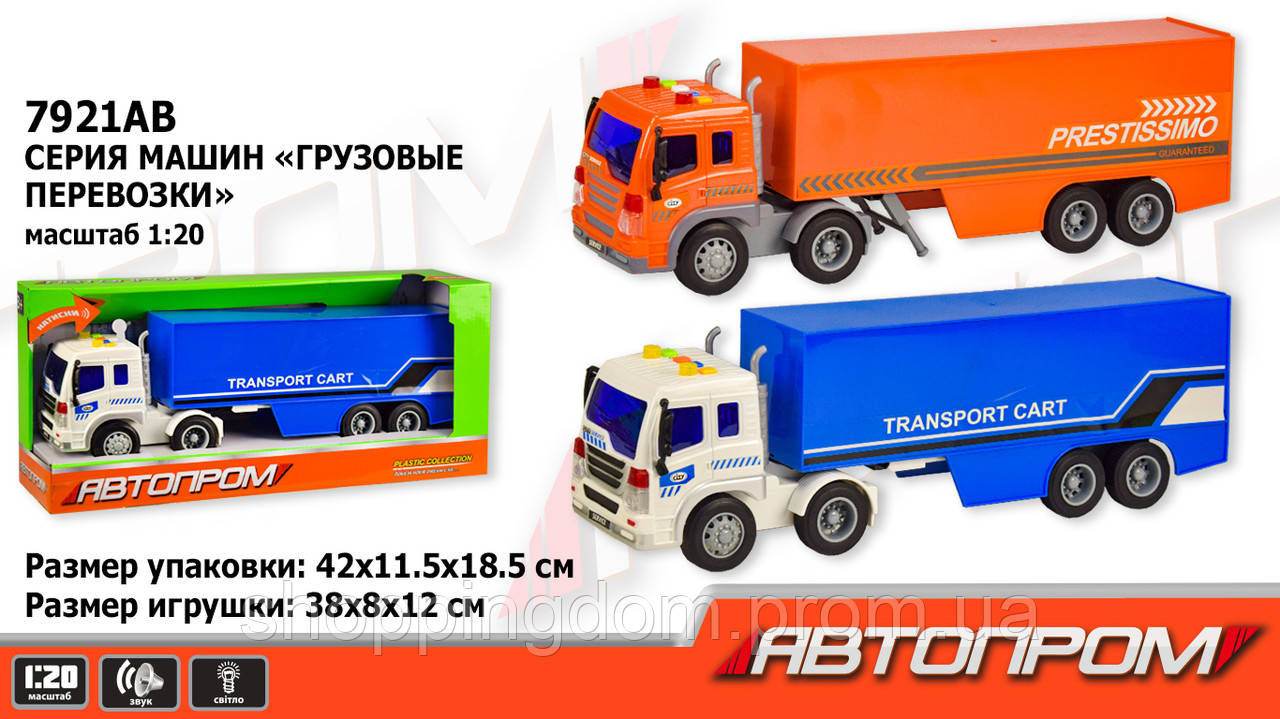 Трейлер батар. "АВТОПРОМ",1:16, 2 цвета,свет,звук, в кор. 42*11,5*18,5см /18/ (7921AB
Трейлер батар. "АВТОПРОМ",1:16, 2 цвета,свет,звук, в кор. 42*11,5*18,5см /18/ (7921AB