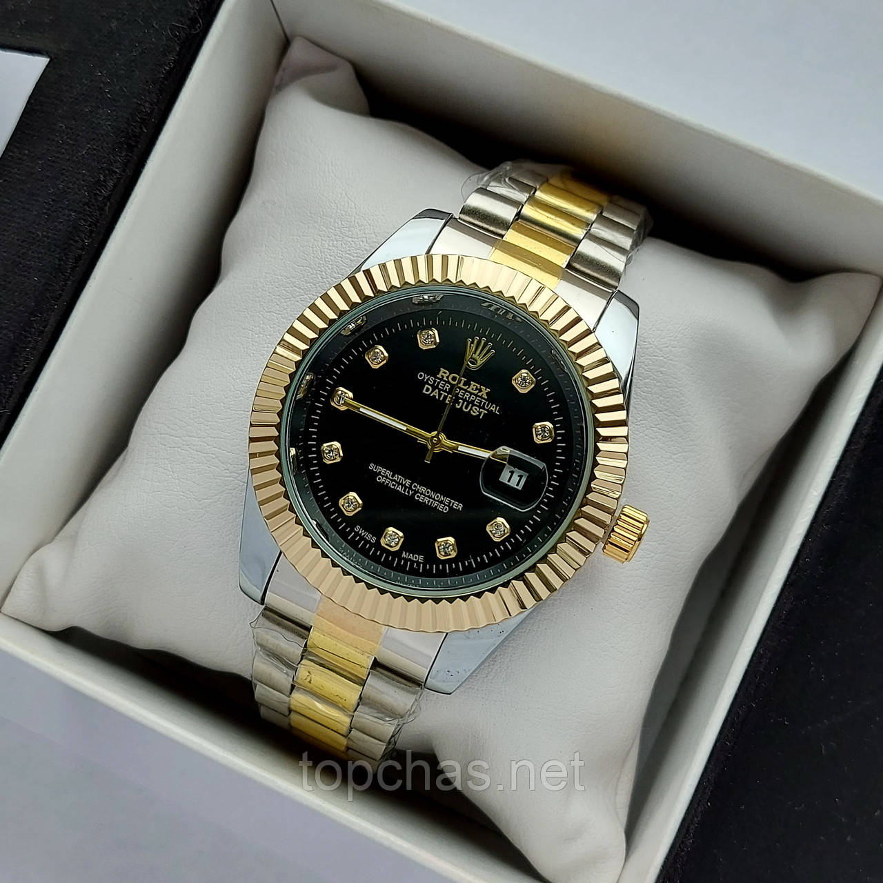 Мужские наручные часы Rolex datejust (ролекс) серебро-золото с черным, камни на метках, дата - код 1884
Мужские наручные часы Rolex datejust (ролекс) серебро-золото с черным, камни на метках, дата - код 1884