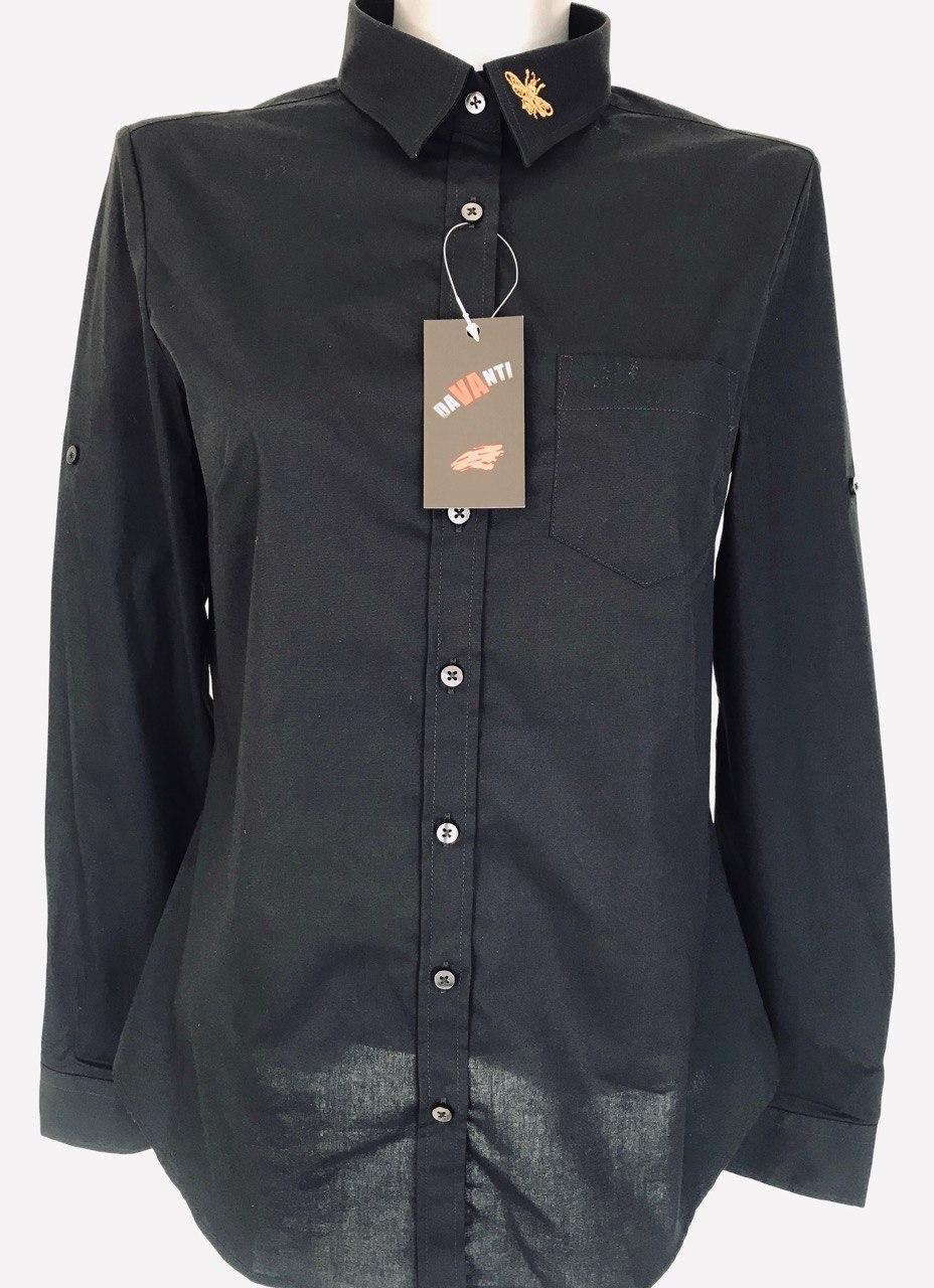 Черная женская рубашка с вышивкой на воротнике "Пчела". Разм. XS, S, M, L, XL, XXL.Davanti., Черный
Черная женская рубашка с вышивкой на воротнике "Пчела". Разм. XS, S, M, L, XL, XXL.Davanti., Черный