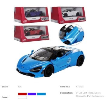 Машина метал. 'Kinsmart' 'McLaren 720S' инерц., 12см, открыв. двери, 4 цвета, в кор. 16*8*7см (24штё
Машина метал. 'Kinsmart' 'McLaren 720S' инерц., 12см, открыв. двери, 4 цвета, в кор. 16*8*7см (24штё