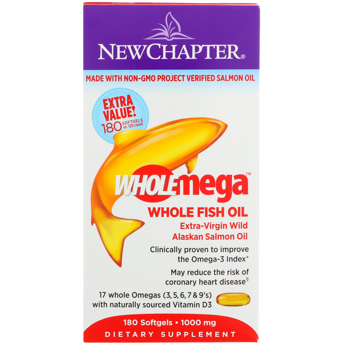 Жир Аляскинского Лосося 1000мг, Wholemega, Alaskan Salmon Oil, New Chapter, 180 желатиновых капсул
Жир Аляскинского Лосося 1000мг, Wholemega, Alaskan Salmon Oil, New Chapter, 180 желатиновых капсул