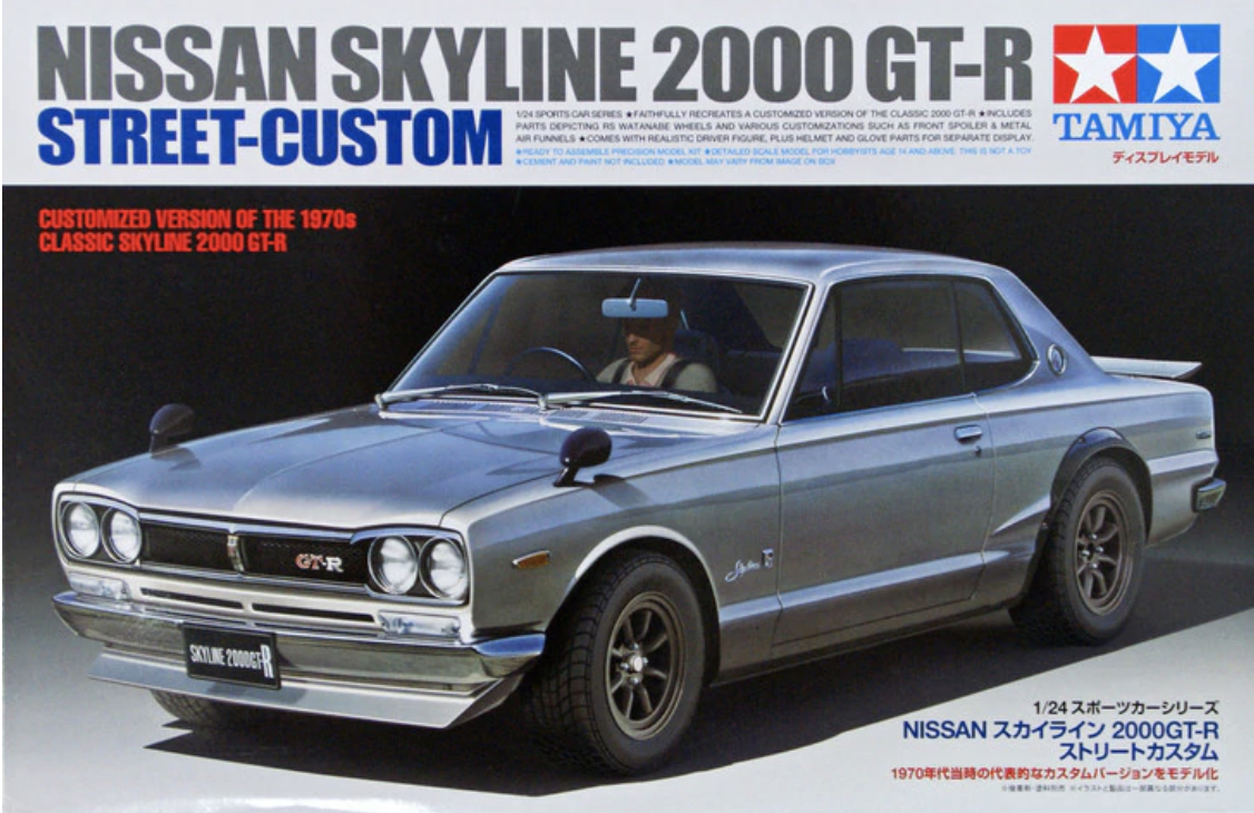 Сборная уменьшенная копия автомобиля Nissan Skyline 2000 GT-R Street-Custom 1/24 от компании Tamiya 24335
Сборная уменьшенная копия автомобиля Nissan Skyline 2000 GT-R Street-Custom 1/24 от компании Tamiya 24335