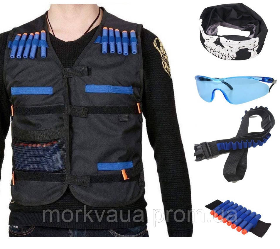 Боевой набор для игр с оружием Nerf жилет, бафф, очки, 20 пуль, напульсник, патронташ SKL14-260967
Боевой набор для игр с оружием Nerf жилет, бафф, очки, 20 пуль, напульсник, патронташ SKL14-260967