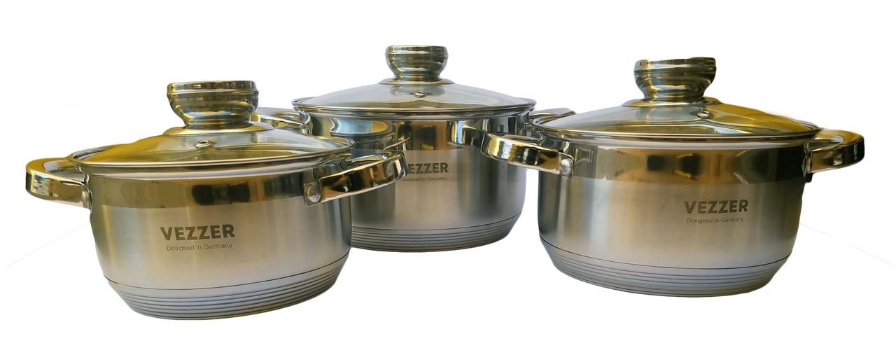 Набор кастрюль Vezzer (2.1, 2.9, 3.9л) из нержавейки с 7-ми слойным дном и стеклянной крышкой
Набор кастрюль Vezzer (2.1, 2.9, 3.9л) из нержавейки с 7-ми слойным дном и стеклянной крышкой