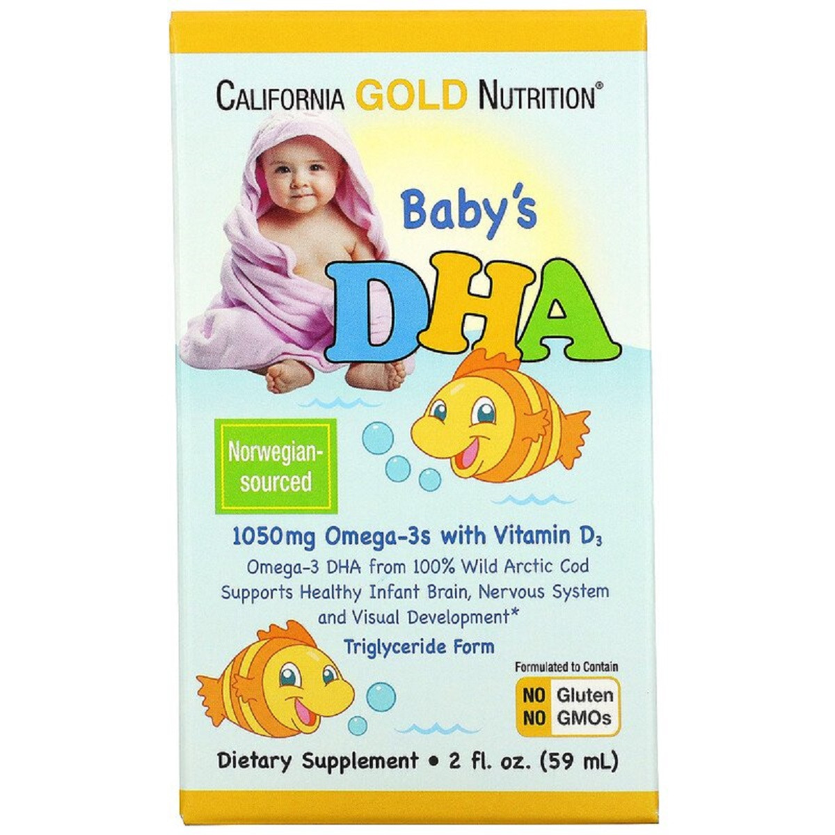 Детский DHA, Омега-3 с Витамином D3, Baby's DHA, Omega-3s with Vitamin D3, California Gold Nutrition, 59 мл (2
Детский DHA, Омега-3 с Витамином D3, Baby's DHA, Omega-3s with Vitamin D3, California Gold Nutrition, 59 мл (2