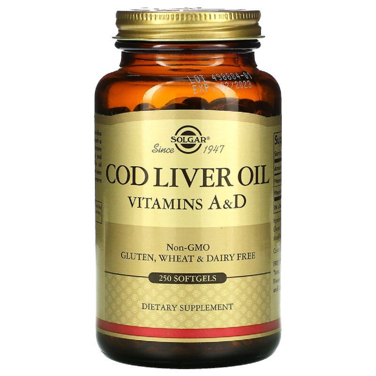 Масло печени Трески с Витаминами A и D, Cod Liver Oil & Vitamins A&D, Solgar, 250 желатиновых капсул
Масло печени Трески с Витаминами A и D, Cod Liver Oil & Vitamins A&D, Solgar, 250 желатиновых капсул