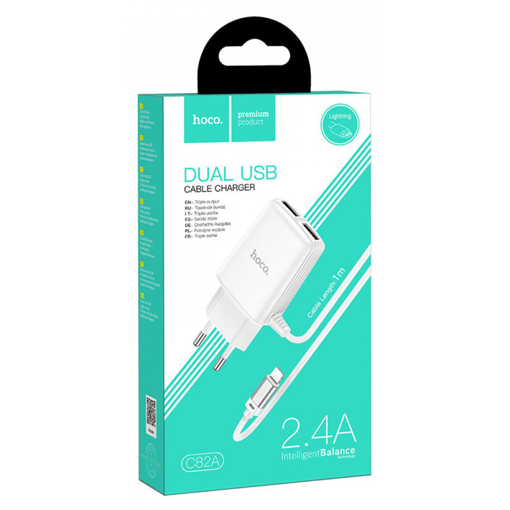 Сетевое зарядное устройство Hoco C82A Real Power + Cable (Lightning) 2.4A 2USB, Белый;черный
Сетевое зарядное устройство Hoco C82A Real Power + Cable (Lightning) 2.4A 2USB, Белый;черный