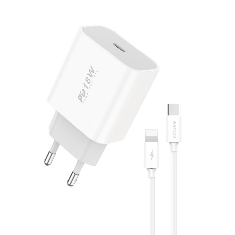 Зарядное устройство + кабель Type-C to Lightning FONENG EU23 (PD / 18W) - White, Whtie
Зарядное устройство + кабель Type-C to Lightning FONENG EU23 (PD / 18W) - White, Whtie