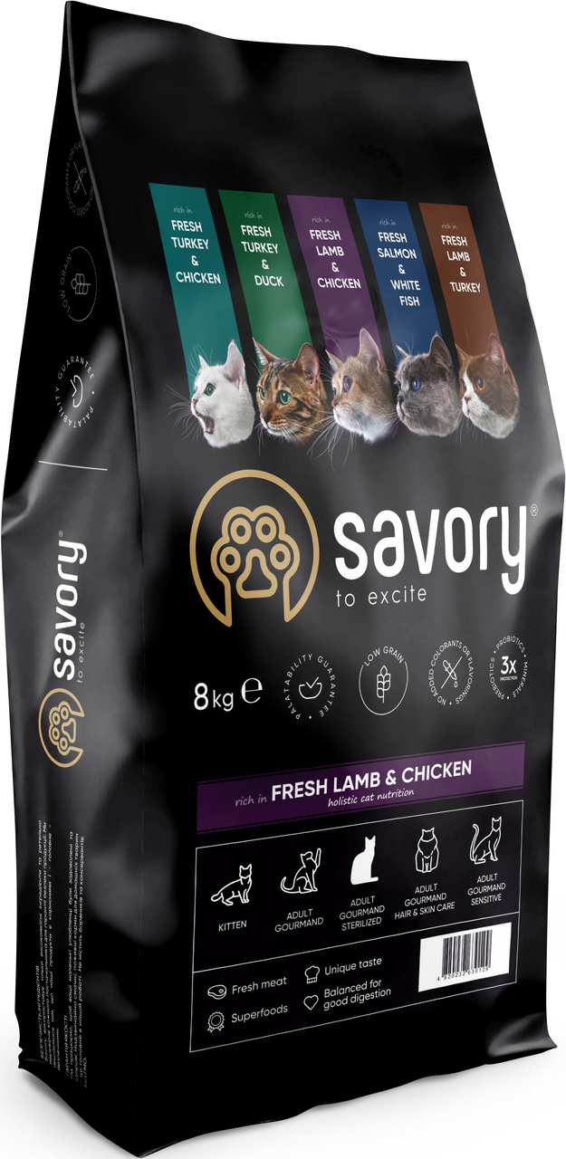 Savory Adult Gourmand Sterilized Fresh Lamb & Chicken Сухой корм для стерилизованных кошек 8 кг
Savory Adult Gourmand Sterilized Fresh Lamb & Chicken Сухой корм для стерилизованных кошек 8 кг