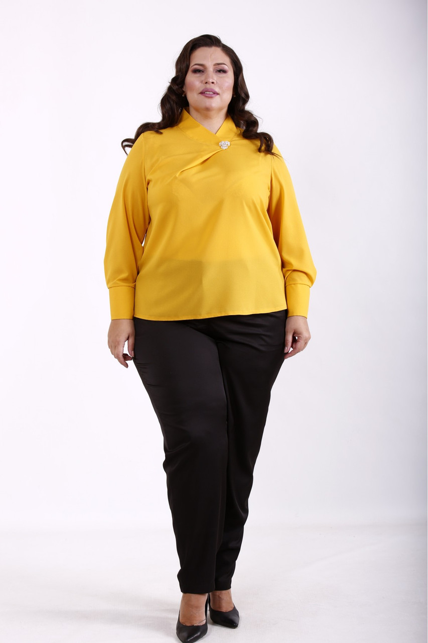 

Горчичная блузка из креп-шифона женская нарядная большого размера 42-74. 01802-1 64