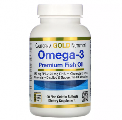 Omega-3 California Gold Nutrition, омега-3, рыбий жир премиального качества, 100 капсул
Omega-3 California Gold Nutrition, омега-3, рыбий жир премиального качества, 100 капсул