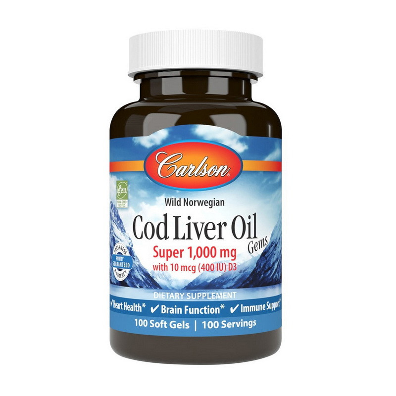 Carlson Labs Cod Liver Oil Super 1,000 mg With 10 mcg (400 IU) D3 Wild Norwegian (100 softgels)
Carlson Labs Cod Liver Oil Super 1,000 mg With 10 mcg (400 IU) D3 Wild Norwegian (100 softgels)