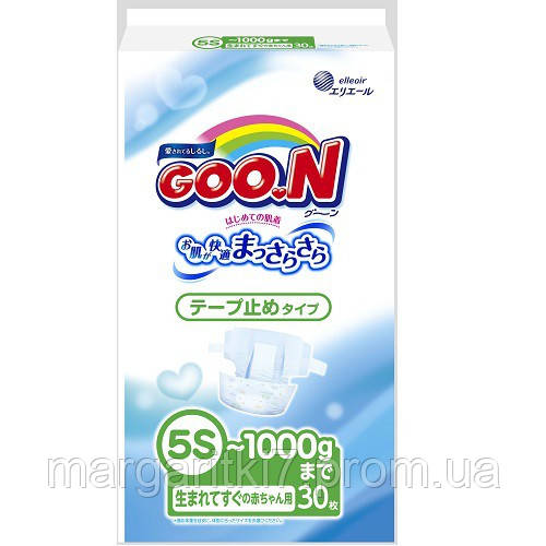 Подгузники GOO.N для маловесных новорожденных до 1 кг (р. SSSSS, на липучках, унисекс, 30 шт)
Подгузники GOO.N для маловесных новорожденных до 1 кг (р. SSSSS, на липучках, унисекс, 30 шт)