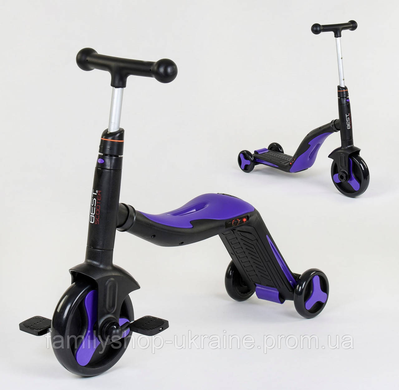 Самокат 3в1 JT 30304 Best Scooter, самокат-велобег-велосипед, ФИОЛЕТОВЫЙ, свет, 8 мелодий, колёса PU, переднее
Самокат 3в1 JT 30304 Best Scooter, самокат-велобег-велосипед, ФИОЛЕТОВЫЙ, свет, 8 мелодий, колёса PU, переднее