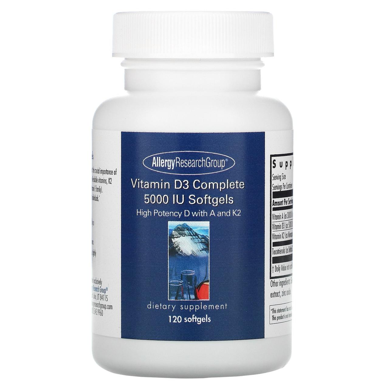 Allergy Research Group, Vitamin D3 Complete Softgels, Daily Balance with A and K2, 120 Softgels
Allergy Research Group, Vitamin D3 Complete Softgels, Daily Balance with A and K2, 120 Softgels