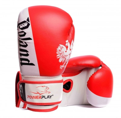 

Боксерські рукавички PowerPlay Poland червоні 12 унцій 3021-2 SKL24-238243, Красно-белые