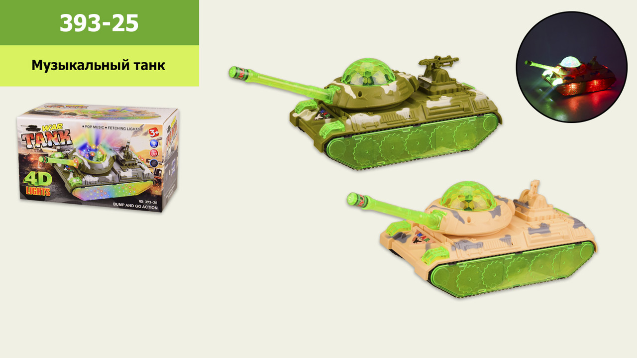 Муз.танк 393-25 (60шт|2) 2 цвета,батар.,свет,звук,музыка,в кор.23,5*12*13,5 см, р-р игрушки – 23*12.
Муз.танк 393-25 (60шт|2) 2 цвета,батар.,свет,звук,музыка,в кор.23,5*12*13,5 см, р-р игрушки – 23*12.