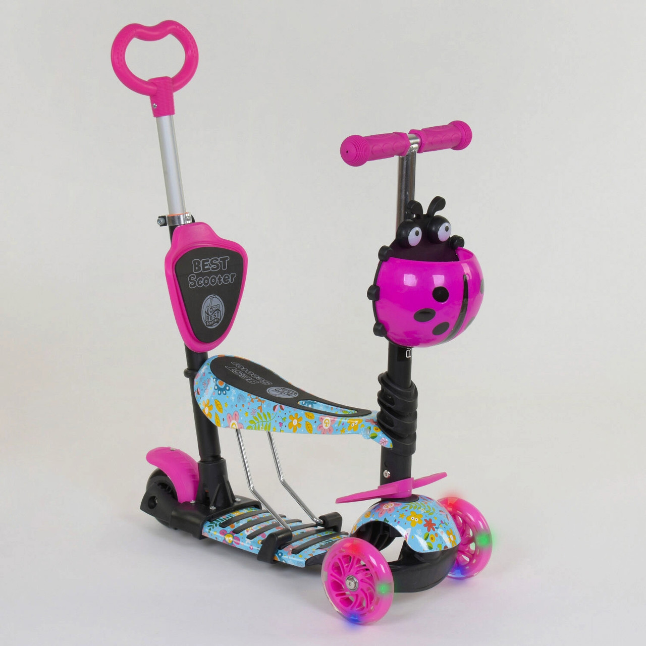 Самокат детский трехколесный Божья коровка со светящимися колесами Best Scooter 26901, с сиденьем и ручкой, Розовый
Самокат детский трехколесный Божья коровка со светящимися колесами Best Scooter 26901, с сиденьем и ручкой, Розовый