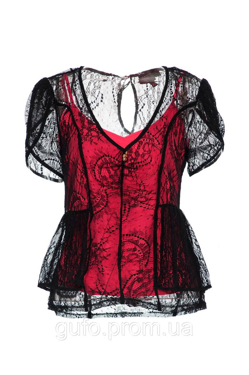 

Блуза гипюровая с ярким топом Waggon Paris, Черный/розовый