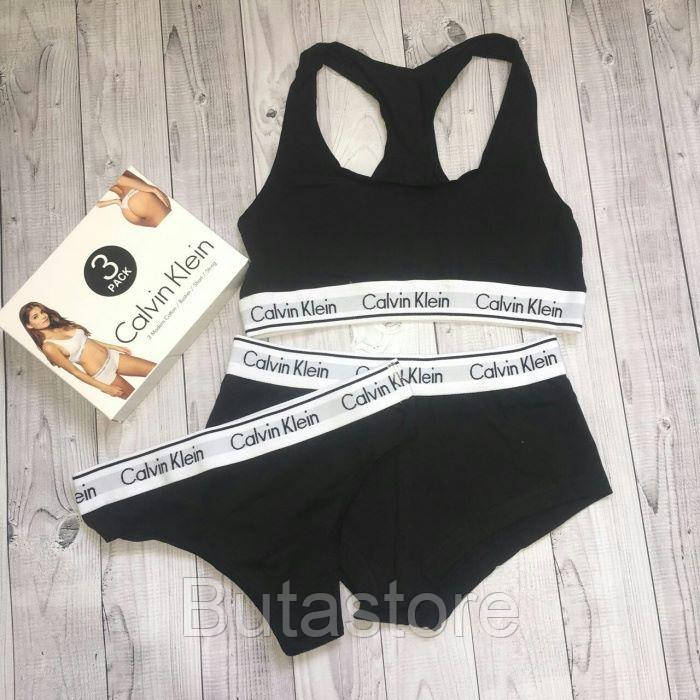 Набор женский Calvin Klein 3 в 1 тройка в фирменной упаковке (стринги + топ + шорты) ЧЕРНЫЙ
Набор женский Calvin Klein 3 в 1 тройка в фирменной упаковке (стринги + топ + шорты) ЧЕРНЫЙ