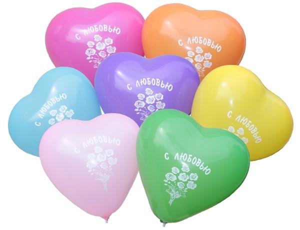 Воздушные шарики пастель ассорти шелкография Сердца "С любовью" 11"(28 см) оптом ТМ Gemar