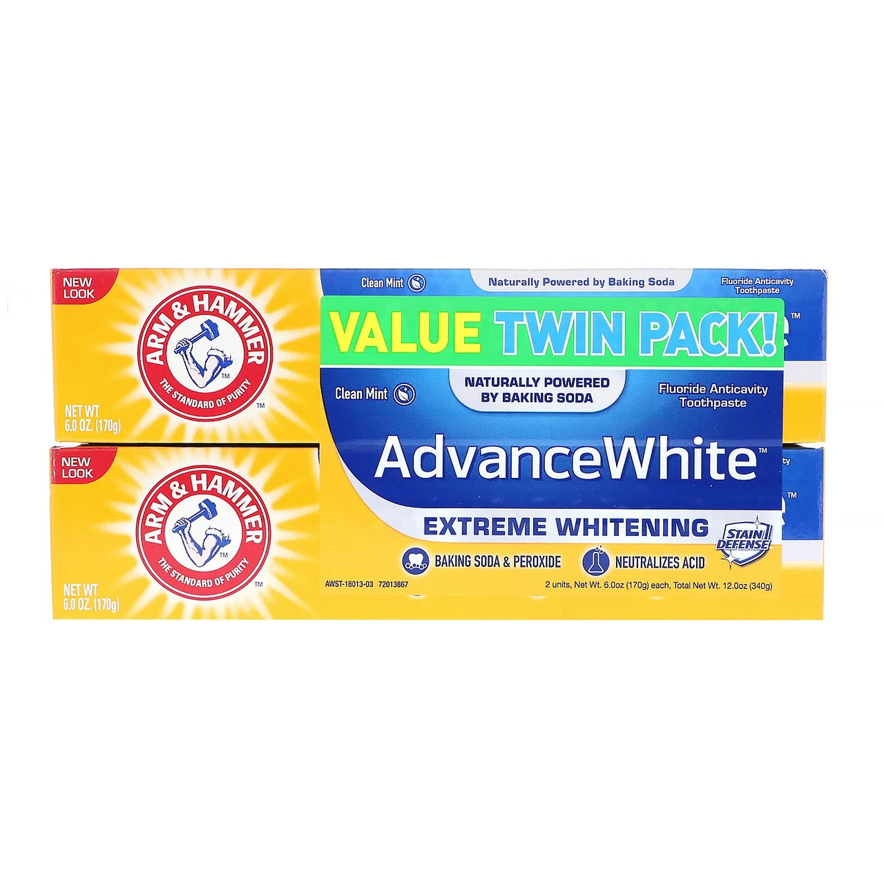 Arm Hammer, Advance White, Extreme Whitening Toothpaste, Clean Mint, Twin Pack, 6.0 oz (170 g) Each
Arm Hammer, Advance White, Extreme Whitening Toothpaste, Clean Mint, Twin Pack, 6.0 oz (170 g) Each