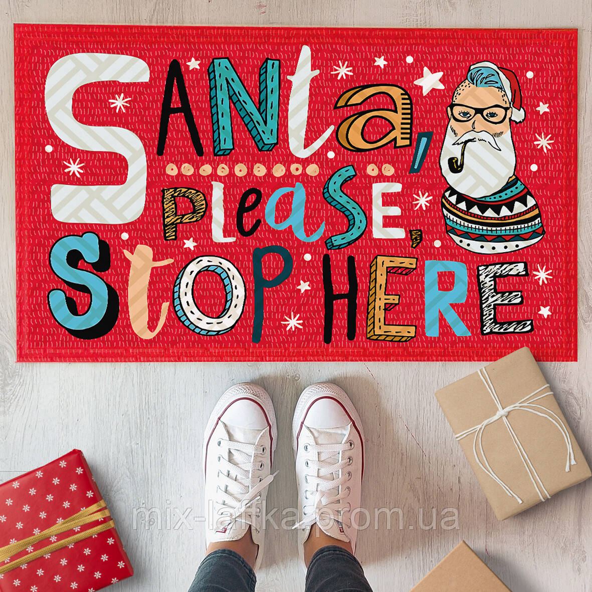 Коврик придверный с принтом на резиновой основе "Santa, please stop here" Arivans 45*75*0,4 см, Разные цвета
Коврик придверный с принтом на резиновой основе "Santa, please stop here" Arivans 45*75*0,4 см, Разные цвета