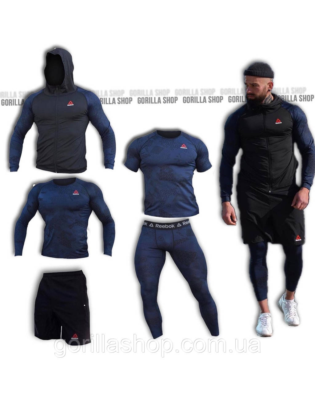 Мужской компрессионный костюм Reebok 5в1 : Рашгард, шорты, леггинсы, футболка, худи. Комплект компрессионный, Черный
Мужской компрессионный костюм Reebok 5в1 : Рашгард, шорты, леггинсы, футболка, худи. Комплект компрессионный, Черный